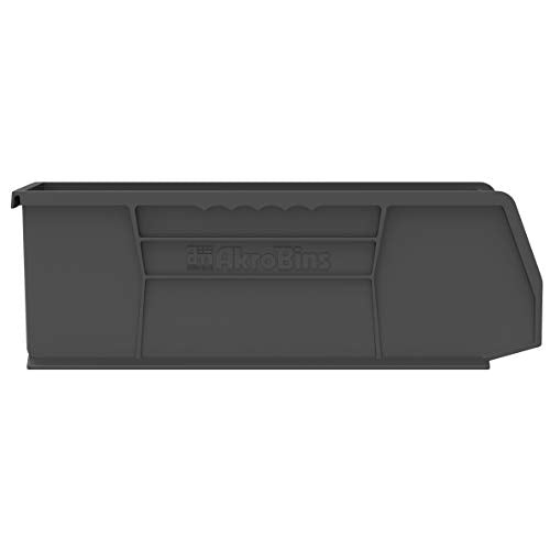 Akro-Mils 30234 AkroBins Plastic Storage Bins, Space-Saving Stackable Bins for Garage, Pantry, Craft Organization, 15" x 5" x 5", Black, 12-Pack