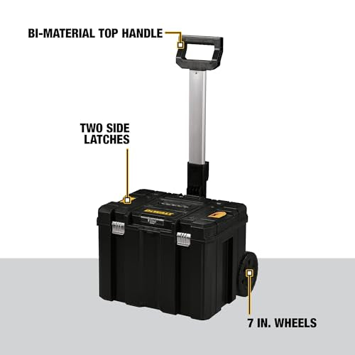 DEWALT Tool Box with Wheels Modular, Large Rolling Tool Box With Telescopic Handle, Portable Carrier Deep Stackable TSTAK Storage (DWST17820)