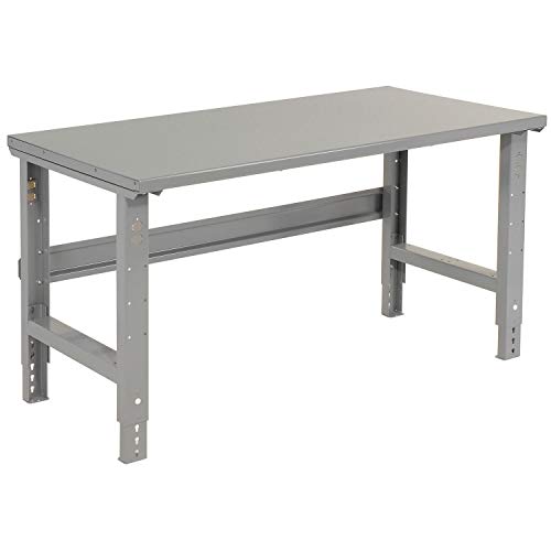 Global Industrial Adjustable Height Workbench C-Channel Leg, 48" W x 30" D, 1-3/4" Steel Top with Square Edge, 2000 Lbs. Capacity, Gray, Industrial Workbench