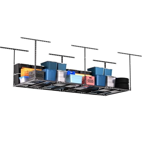 GIOTORENT 3x8FT Heavy Duty Overhead Garage Storage Rack - Adjustable Ceiling Shelving with 600lbs Weight Capacity, Metal Garage Organization System, Black