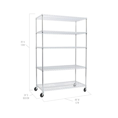 Seville Classics UltraDurable Heavy Duty NSF Solid Steel Wire Rack Storage Unit Organizer for Garage, Warehouse, Office, Restaurant, Classroom, Kitchen, 5-Tier Shelving, 48" W x 24" D