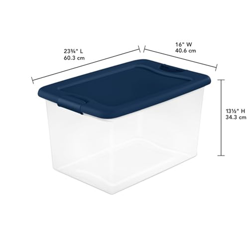Sterilite 6-Pack Color Program, Large Clear Plastic Storage Bins with Lids, 64 Quart, Blue - Stackable Organizing Container Boxes for Closet, Bathroom, and Office