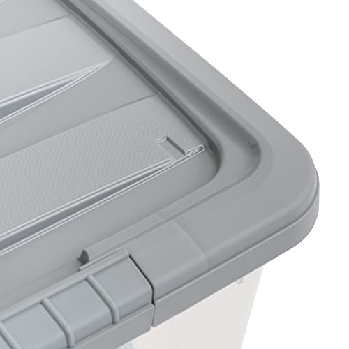 Amazon Basics Plastic Storage Containers with Secure Latching Lids, Stackable Organization Bins, Clear/Grey, 32 Quart, Set of 6
