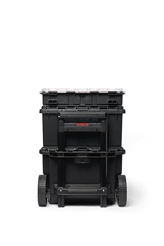 Stack N’ Roll 4-Piece Rolling Tool Storage System – Includes Large Rolling Tool Box, 2-Drawer Tool Box & 2 Tray Organizers | Modular Stackable Tool Storage with Wheels for Garage & Workshop