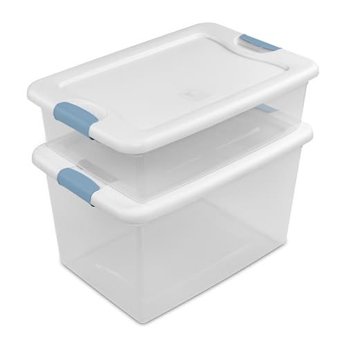 Sterilite 4-Pack 64 Quart Latching Box, Clear Plastic Storage Organizer Bins with White Lids - Large Stackable Containers for Home Bedroom, Dorm Room, and Closet Organization