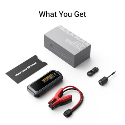Hulkman Alpha85 Smart Portable Jump Starter, 2000A Battery Booster Pack with LED Display, Flashlight, 74Wh Power Bank, 12V Jump Box for up to 8.5L Gas & 6.0L Diesel, Cars, SUVs & Trucks, Ideal for Dad