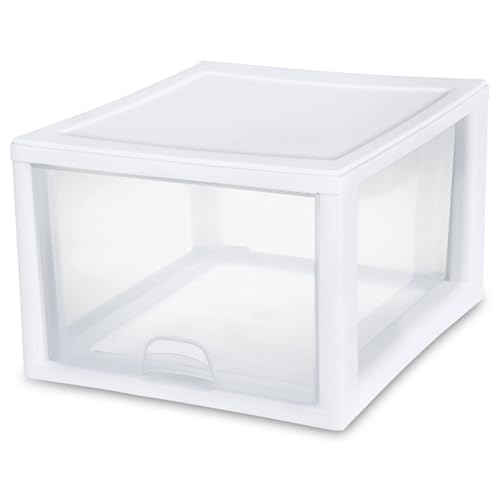 Sterilite 8-Pack 27 Quart Stacking Drawer, Clear Storage Closet Organizer, White Frame - Stackable Modular Plastic Drawers for Clothes, Accessories, Craft Supplies, Shoes or Linens