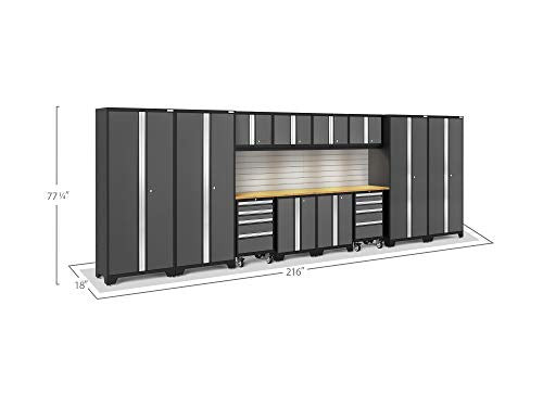 ‎‎‎‎‎NewAge Products Garage Cabinet Bold Series 14 PC Set Gray (2X 48 Bamboo Worktops, 2 Tool Drawer Cabinets, Wall Cabinets, LED Lights, Two-Door Base Cabinets, Multi-Use Lockers, Backsplash), 56136