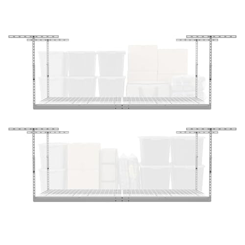 2-Pack 4 x 8 MonsterRax Overhead Garage Storage Rack, Ceiling Racks for Garage, Organization Shelving, Adjustable Hanging Shelf, White, 24"-45" Height Adjustment,