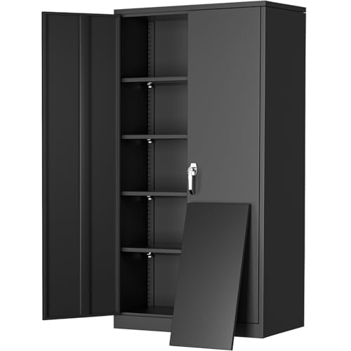Greenvelly 72" H Metal Storage Cabinet, 36" W x 18" D Black Locking Metal Garage Storage Cabinet with Doors and 4 Adjustable Shelves, Lockable Steel Cabinets for Home Office, Garage, Shop, School