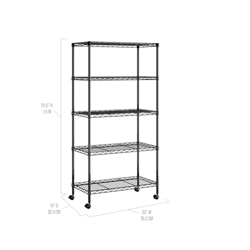 Seville Classics Solid Steel Wire Shelving Storage Unit Adjustable Shelves Organizer Rack, for Home, Kitchen, Office, Garage, Bedroom, Closet, Black, 5-Tier, 30" W x 14" D (NEW Model)