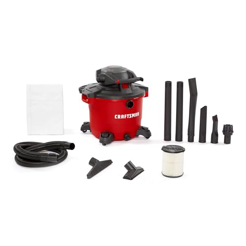 CRAFTSMAN CMXEVBE17607 16 Gallon 6.5 Peak HP Wet Dry Vac with Detachable Leaf Blower, Portable Shop Vacuum Wet and Dry with Filter, Dust Bag, Hose and Attachments for Garage, Outdoor Cleaning
