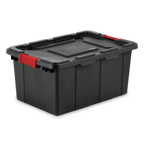 Sterilite 6-Pack Industrial Tote, Plastic Storage Bins with Lids, 15 Gallon, Black - Heavy-Duty Organizing Containers for Closet, Bathroom, and Office