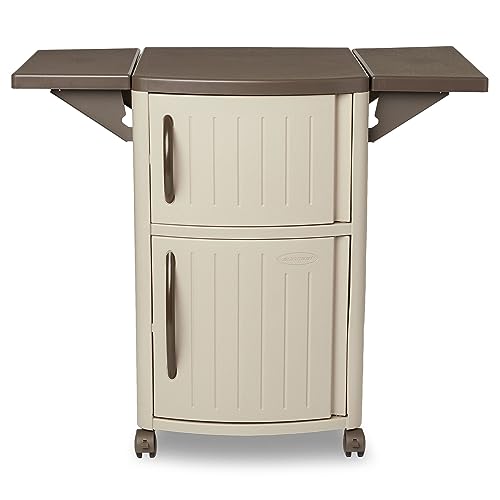 Suncast Outdoor Grilling Prep Station Table with Storage, Taupe/Brown
