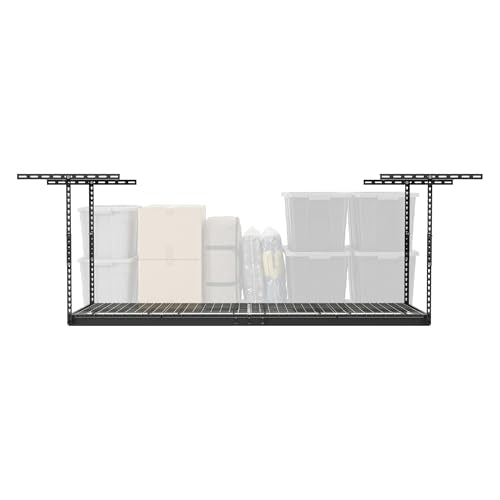 SafeRacks 3x8 Overhead Garage Storage Rack - 500 Pound Weight Capacity Height Adjustable Steel Ceiling-Mounted Rack with Accessories (Hammertone) (24"-45")