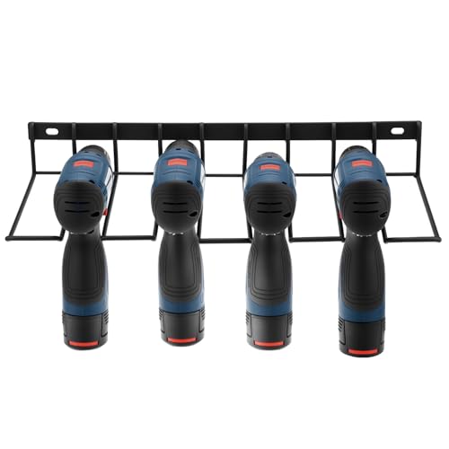 QWORK Drill Holder Wall Mount, 2 Pack Alloy Steel Power Tool Organizer Rack for Garage & Workshop, Space-Saving Storage for Drills & Accessories, 50lbs Capacity, 16.5" x 7.8" x2.36"