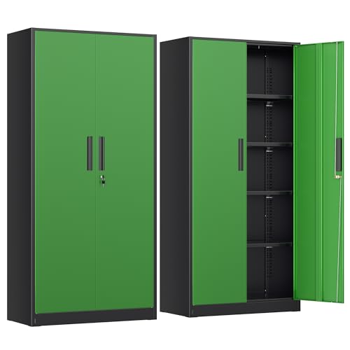 INTERGREAT Metal Lockable Storage Cabinet, 72” Storage Cabinet with 2 Doors and 4 Adjustable Shelves for Office, Home, Garage, Pantry (Assembly Required, Black Green)