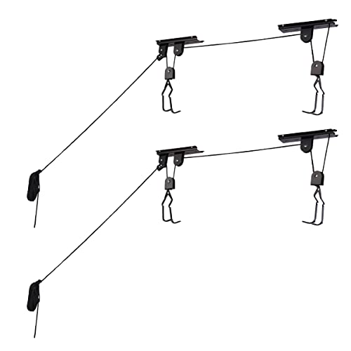 RAD Sportz Set of 2 Bike Hangers for Garage - Hoist Pulley System with 100lb Capacity - Overhead Ceiling Storage for Bicycles or Ladders