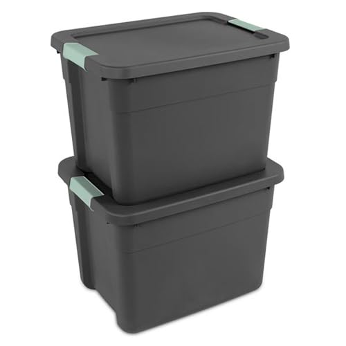 Sterilite 24 Pack Latch Tote, Stackable Plastic Storage Container, 12 Gallon, Gray/Green