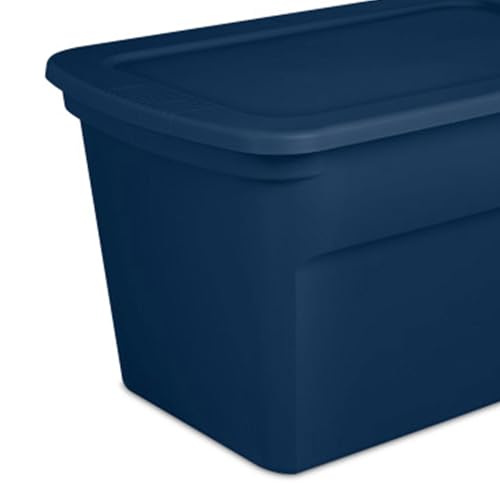 Sterilite 6-Pack Tote, Plastic Storage Bins with Snap Lids, 30 Gallon, Marine Blue - Stackable Home Organizers with In-Molded Handles for Bedroom, Garage, Basement and Attic