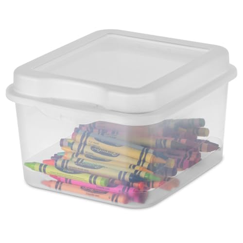 Sterilite 12-Pack FlipTop Stackable Square Small Storage Bin with Hinging Lid, Clear