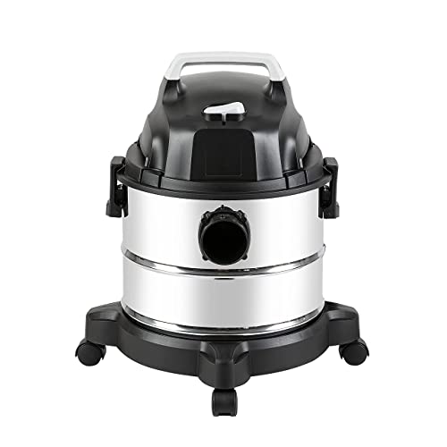 Amazon Basics Wet Dry Shop Vacuum Cleaner, 4 Gallon, 3 HP Stainless Steel, Grey/Black