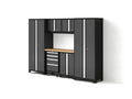NewAge Products Garage Storage Cabinets Steel Bold Series 7 Piece Sets Includes Bamboo Worktop, Multi-Use lockers, Wall, Base and Rolling Tool Cabinets, Gray, 50421