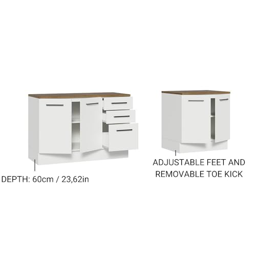 Madesa Garage and Utility Room Storage Cabinet, 78 Inch Wooden Base Unit with 3 Drawers 4 Doors and Adjustable Feet, White