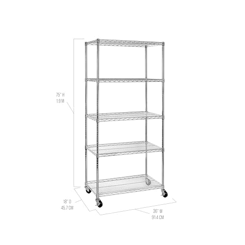 Seville Classics UltraDurable Heavy Duty NSF Solid Steel Wire Rack Storage Unit, Organizer for Garage, Warehouse, Office, Restaurant, Classroom, Kitchen, Steel, 5-Tier Shelving, 36" W x 18" D