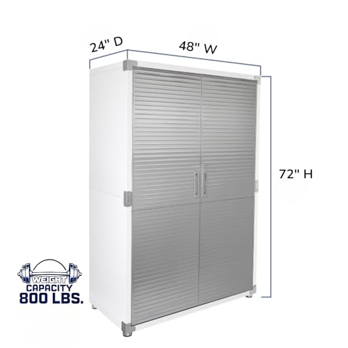 UltraGarage Heavy-Duty Metal Storage Cabinet, Industrial Grade Steel Construction with Slatted Doors, Lock Keys,Professional Garage Organization System (White, 48" W x 24" D x 72" H)