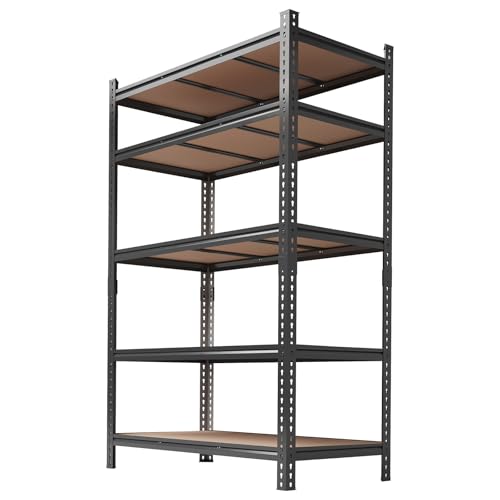 5-Tier Heavy Duty Adjustable Metal Storage Unit, 72" h x 48" w x 24" d, for Garage, Basement, Warehouse, Pantry, Closet, Kitchen, Black