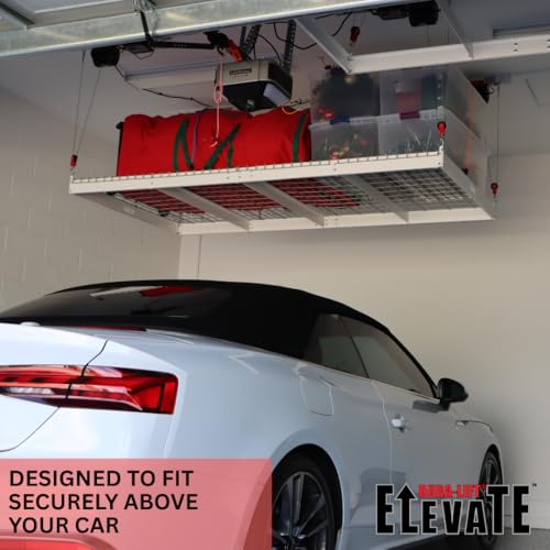DURA-LIFT Elevate 4x8 Motorized Overhead Storage Lift for Garage Ceiling, Electric Storage Rack with Bluetooth App Control