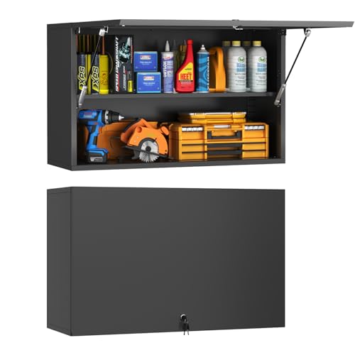 Polup Metal Garage Wall Cabinet, 20" H Wall Mounted Storage Cabinet with Door and Adjustable Shelves, Lockable Tool Cabinet, Hanging Cabinet for Workshop, Warehouse, Black - Assembly Required