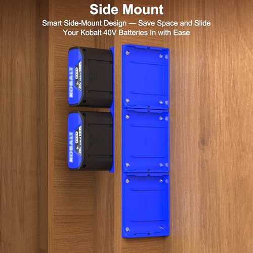 4 Pack Battery Holder Wall Mount Compatible with Kobalt 40V Batteries - Secure Storage Organizer for Kobalt 40V Power Tool Batteries, Garage Wall Mount Storage
