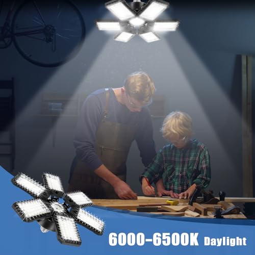 Aoretic LED Garage Lights 1 Pack -180W, 18000LM 6500K Led Shop Light with 6+1 Deformable Panels, Basement Barn Light Garages Ceiling Lights, E26/E27 for Garage, Warehouse, Shop