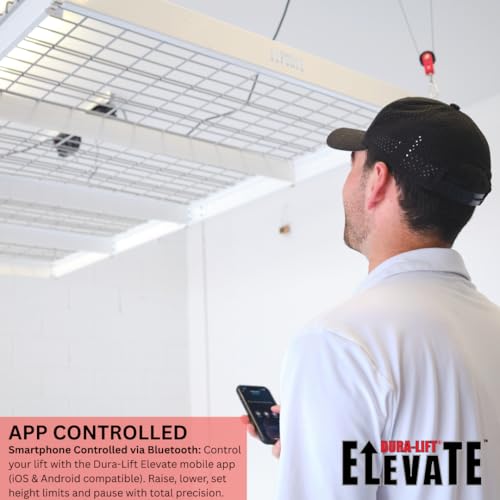 DURA-LIFT Elevate 4x8 Motorized Overhead Storage Lift for Garage Ceiling, Electric Storage Rack with Bluetooth App Control