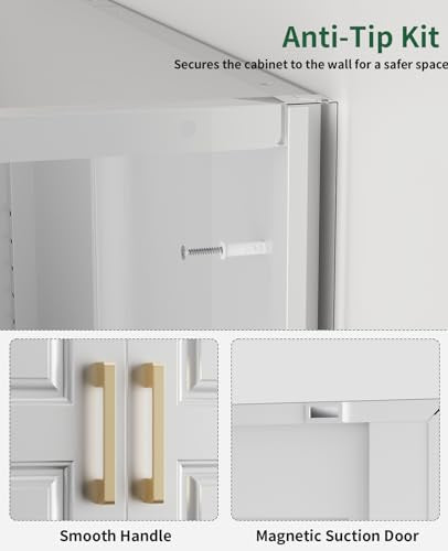 75" Tall Metal Storage Cabinet with 2 Doors and 4 Adjustable Shelves, Heavy Duty Steel Pantry Cabinet for Home Office, Kitchen, Garage and Laundry Room, White