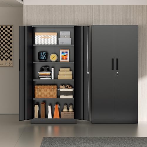 Incbruce 72” Metal Storage Cabinet, Garage Cabinets and Storage System with Doors and Shelves, Tall Lockable Tool Cabinet for Garage, Office, Home (Black)