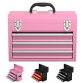 Kieperi 3 Drawers small Tool Box, Portable 3 Drawer Steel Tool Box with Locking System toolbox organization with Liner for Tools Storage (Pink)