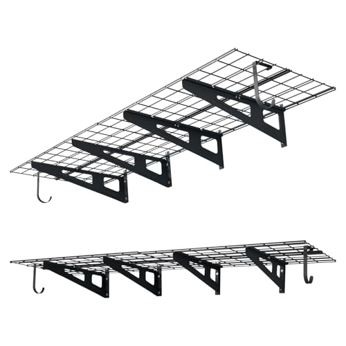 VEVOR 2-Pack Heavy Duty Garage Wall Shelving, 2 x 6 ft Steel Wall Mounted Shelving Unit with Hooks, 24 x 72 Inch Per Shelf Floating Storage Metal Rack, 1000 lbs Total Weight Capacity