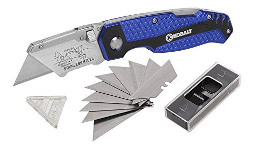 Kobalt Utility Knife & 11 Blades, Foldable Speed Release Quick Change Box Cutter