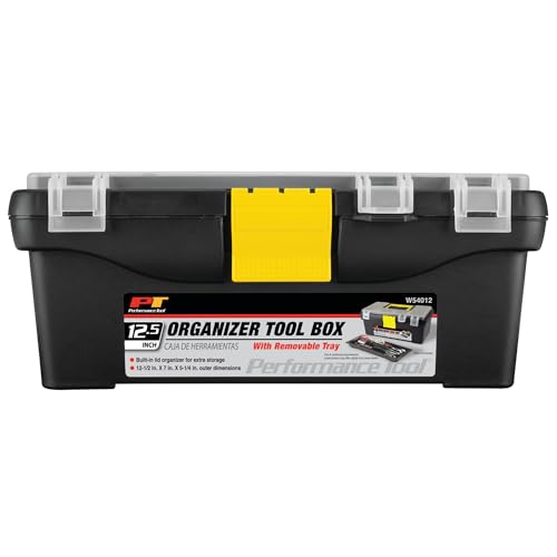 Performance Tool W54012 Heavy Duty Plastic Organizer Tool Box for Workshops and Garages, Black, 12.5-Inch