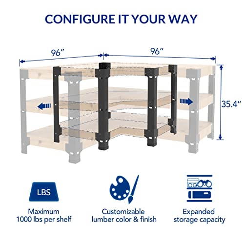 FLEXIMOUNTS Universal Steel Workbench Kit 5 Legs L Shaped Heavy Duty Work Bench for Garage Storage Shelving Workbenches Frame Black Customizable Work Table Brackets, Lumber Not Included