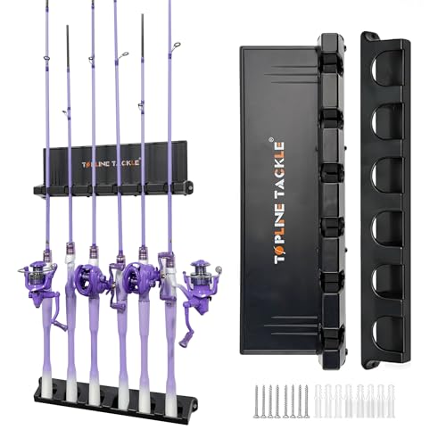 Topline Tackle Fishing Pole Holder Wall Mount, 2 Set Vertical Fishing Rod Holders for Garage – Fishing Rod Rack Storage for 12 Rods