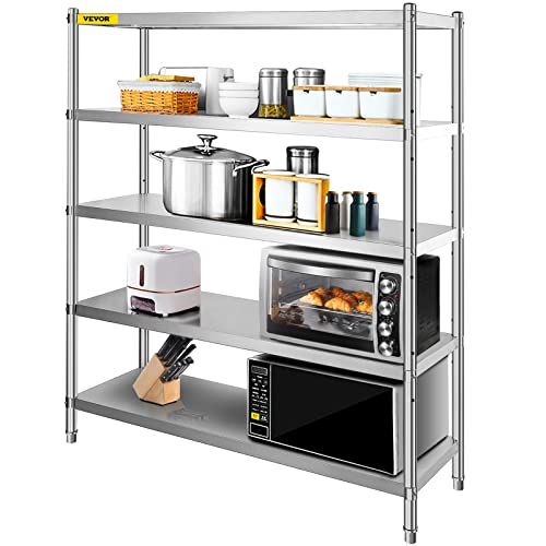 VEVOR Storage Shelf, 5-Tier Storage Shelving Unit, Stainless Steel Garage Shelf, Heavy Duty Storage Shelving, 1650 Lbs Total Capacity with Adjustable Height