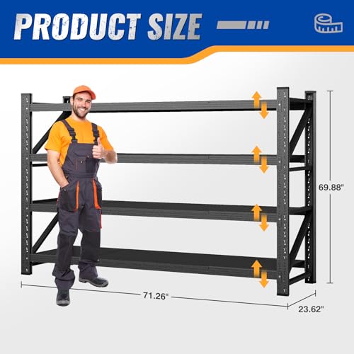 BYNSOE 71" W Garage Shelving Storage Shelves 5000LBS Metal Heavy Duty Garage Shelves Units Adjustable Storage Shelves for Industrial, Factory,71" W X 24" D X 69" H