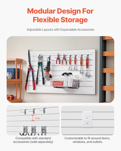 VEVOR Slat Wall Paneling, 2 x 4 ft, PVC Garage Slatwall with Modular Design, White Slat Wall Easy-to-Install Adjustable Slatwall Panel with Coupling Structure & DIY Cutting, Fits for Storage & Display
