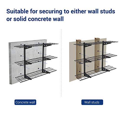 FLEXIMOUNTS 2x8 Overhead Garage Storage Rack, plus 3-Tier 1x4ft Wall Mounted Adjustable Shelving Unit, 450lbs+450lbs Capacity, Heavy-Duty Garage Organizer, Black