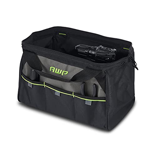 AWP Premium Tool Bag Durable Tool Tote Water-Resistant Organizer for Professionals and Contractors, Black, 15" | 1L-20015