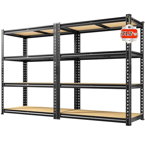DurayLoly 3000 LBS Heavy Duty Shelving, 4-Tier Metal & Wood Garage Shelving Unit, Adjustable Metal Storage Shelves, 2-Pack Utility Rack Shelf for Basement, Pantry, Kitchen 35.6" W x 60.1" H x 12.1" D